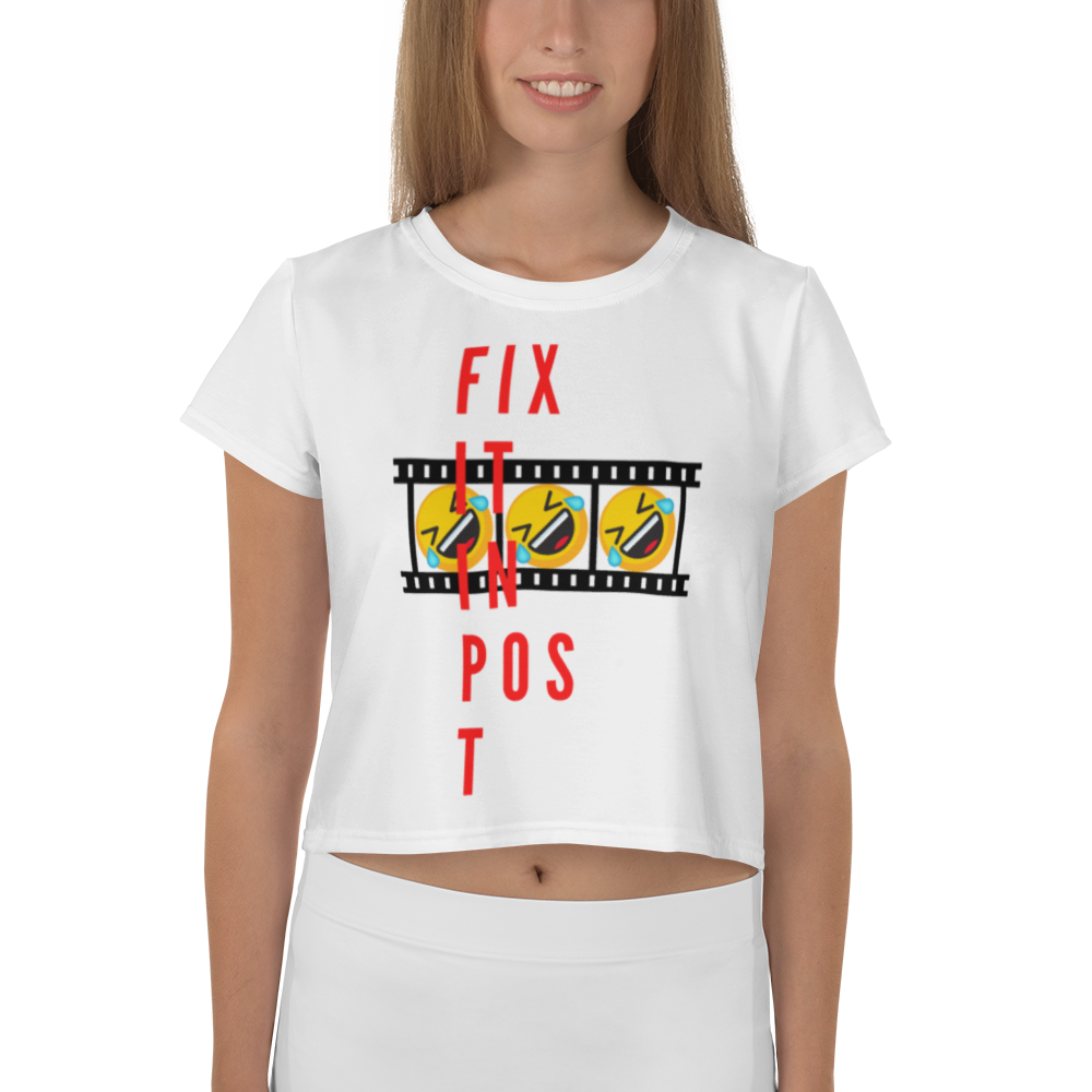 Fix It In Post (LOL) All-Over Print Crop Tee (White Variant)