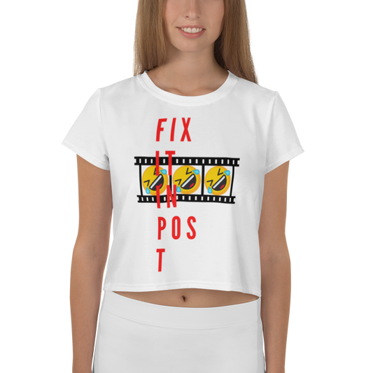 Fix It In Post (LOL) All-Over Print Crop Tee (White Variant)