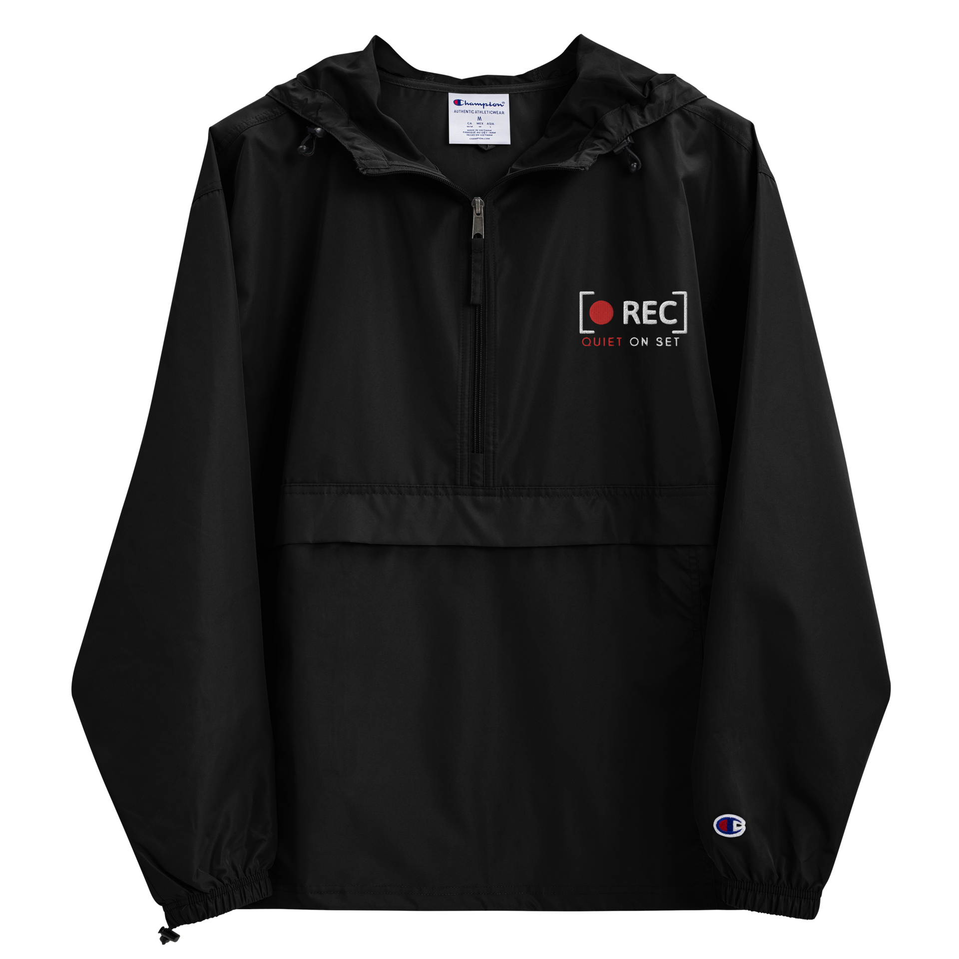 REC Quiet On Set Embroidered Champion Packable Jacket Variant A Twenty Four 48 Creative Apparel